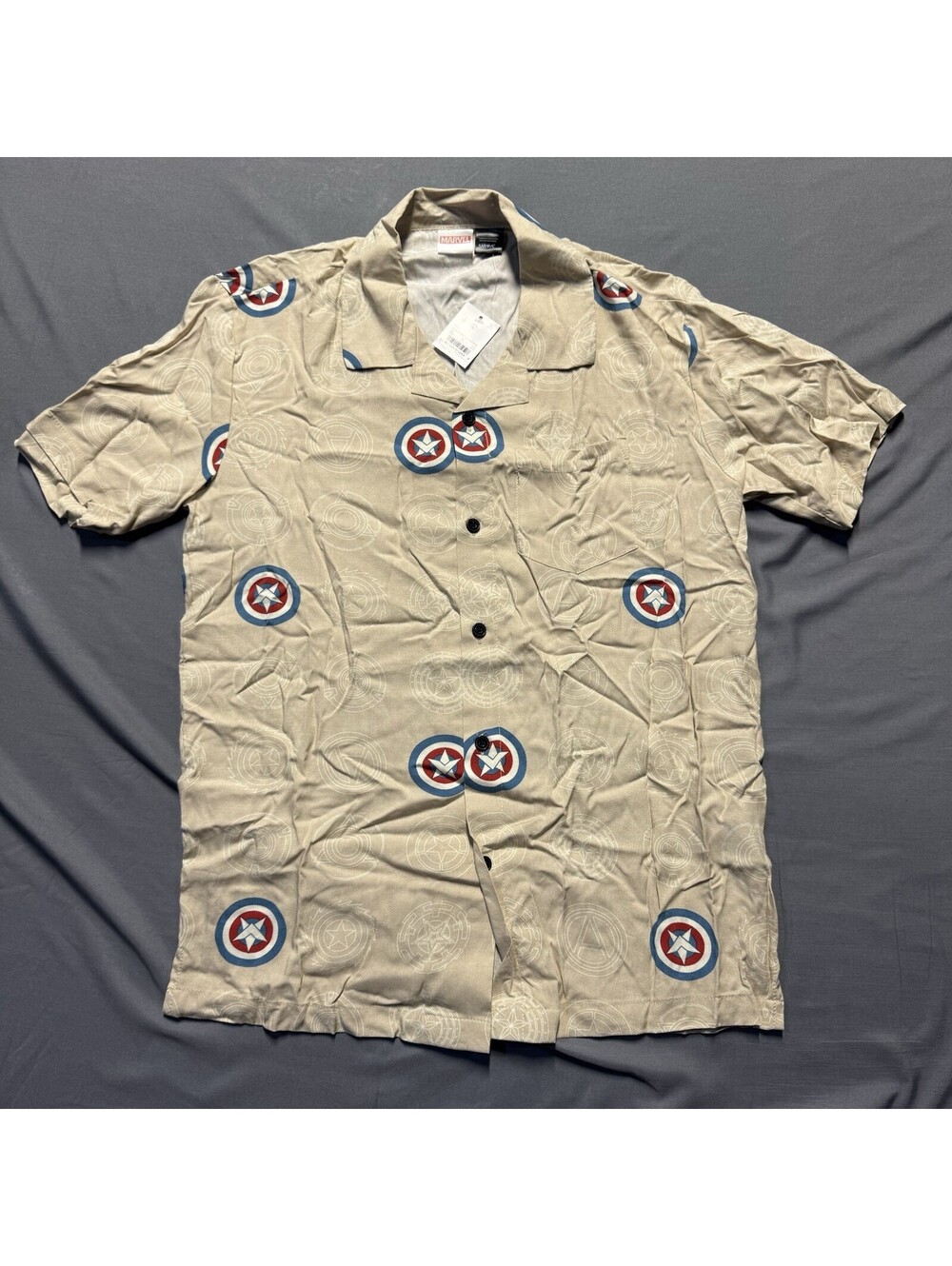 Marvel Captain America Beige Graphic Print Button-Up Collared Shirt Mens S